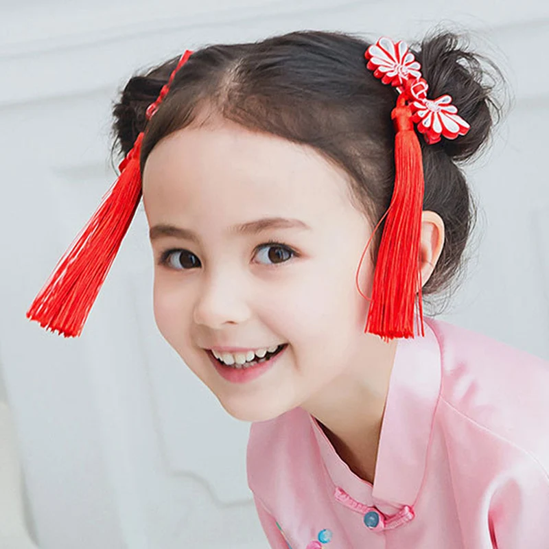 

Детские заколки для волос для девочек, заколки для волос с 5 лепестками и цветочными кисточками в китайском национальном стиле, заколки для ...