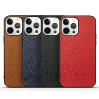 luxury genuine leather phone case for apple iphone 13 pro max 12 11 shockproof litchi texture armor soft full cover funda
