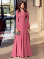 new soft satin arabic evening dresses dubai formal prom party gown with long sleeve o neck special occasion wear plus size