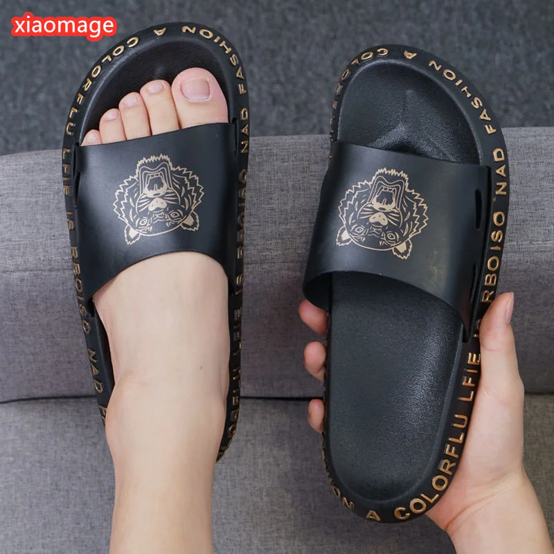 

2021Summer slippers men's trend outer wear beach tiger head flip flops ladies indoor non-slip sandals