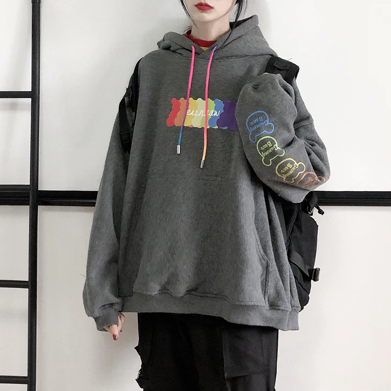 Shellsuning пальто для женщин толстовка с капюшоном радужные Лоскутные круглым