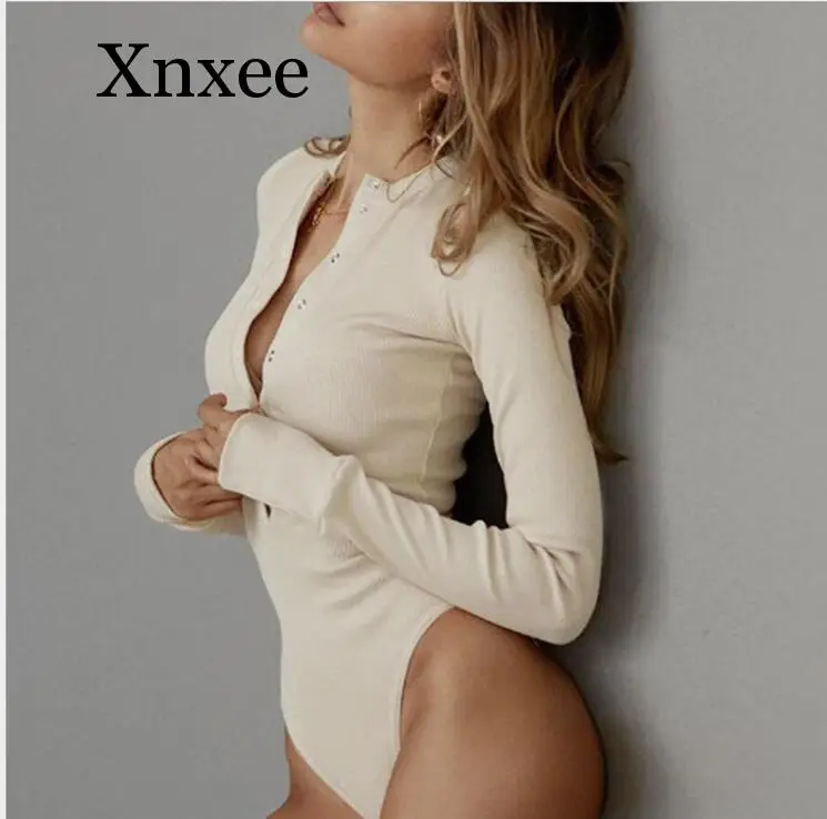 

Женское боди с длинными рукавами, однотонное тонкое боди на пуговицах с глубоким V-образным вырезом, весна-осень