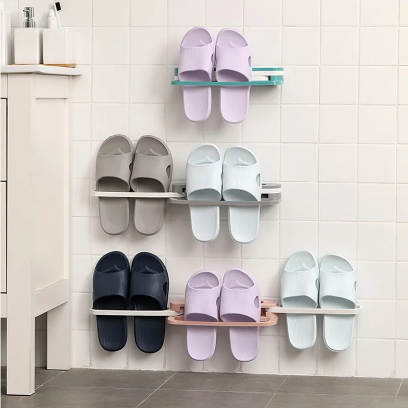 Adjustable Space-saving Wall-mounted Slipper Shoes Rack Support Slot No-punch Bathroom Shower Shelf Cabinet Stand Holder | Дом и сад