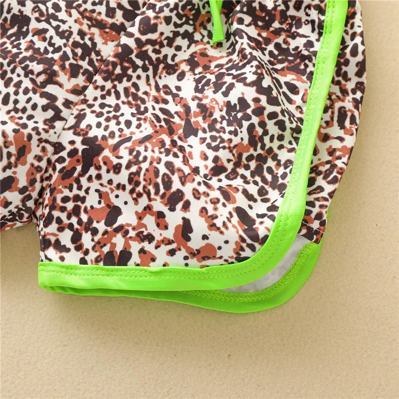 

1-5Y Fashion Toddler Kids Girls Leopard Clothes Sets Summer Short Sleeve Letter Print O-neck T-shirts Tops+Shorts Outfits Sets