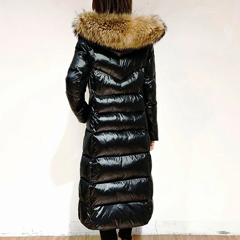 2021 белый пуховик на утином пуху Женская Толстая Длинная зимняя куртка с большим