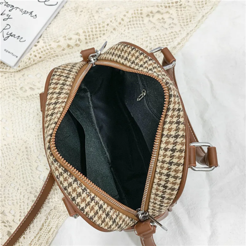 

Bags for Women Fashion Wool Shoulder Bags Female Houndstooth Handbags Crossbody Bag Messenger Bag for Ladies Reto Flap