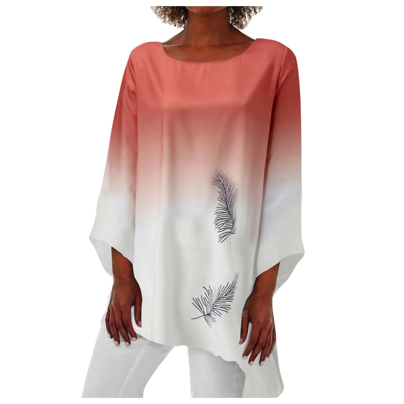 Женский пуловер с асимметричным подолом Повседневный градиентной талией и