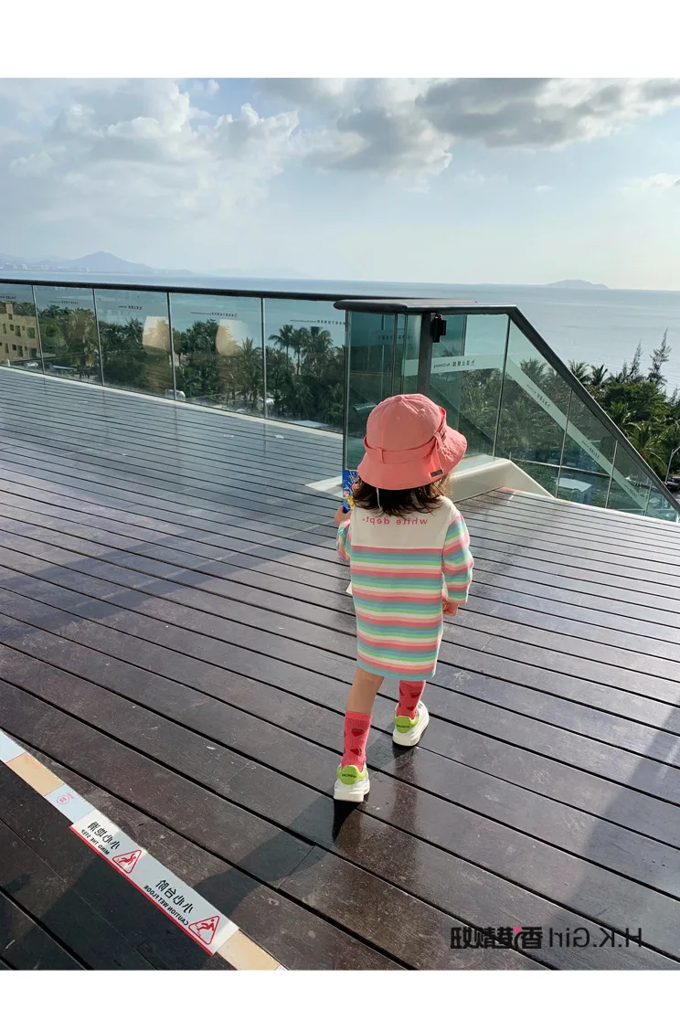 

WLG Girls Dresses Kids Clothes Spring Autumn Rainbow Striped Long Sleeve Dress Baby Girl Casual All Match Clothes