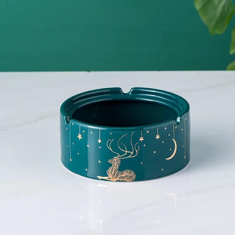 

Ceramic Emerald Ashtray With Wood Lids living room office home hotle Table Ashtray windproof cigarette accessories birthday gift