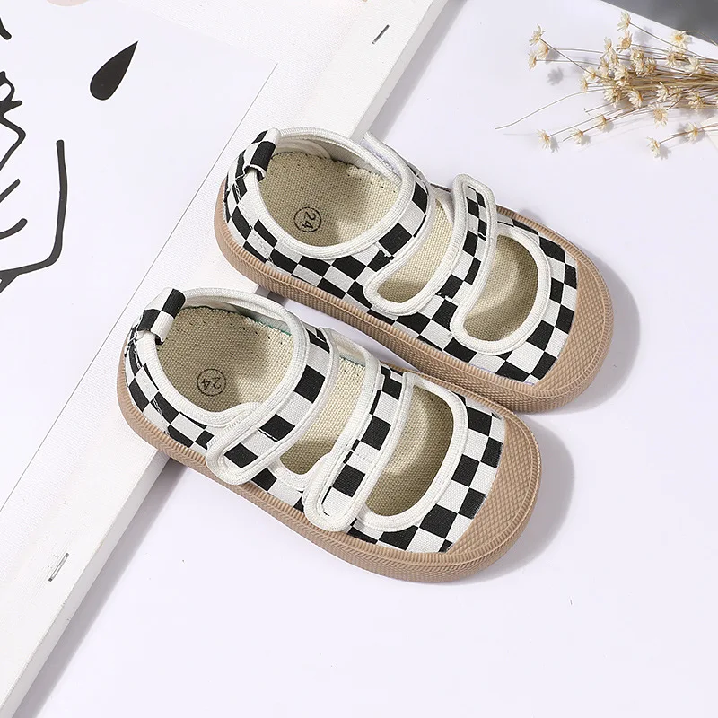 

Spring Summer New Children's Casual Canvas Shoes Children Boys Girls Flats Shoes Plaid Leopard Black Color Toddler Shoes