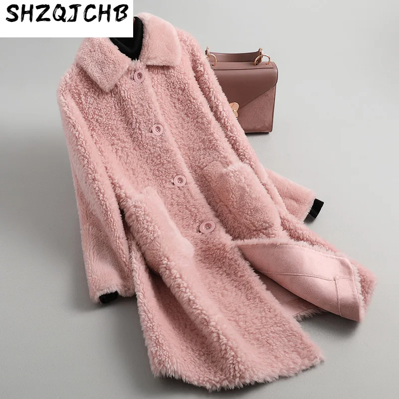 

SHZQ, пальто для стрижки овечьей шерсти в гранулах, женское среднее и длинное пальто из меха ягненка, Эмили
