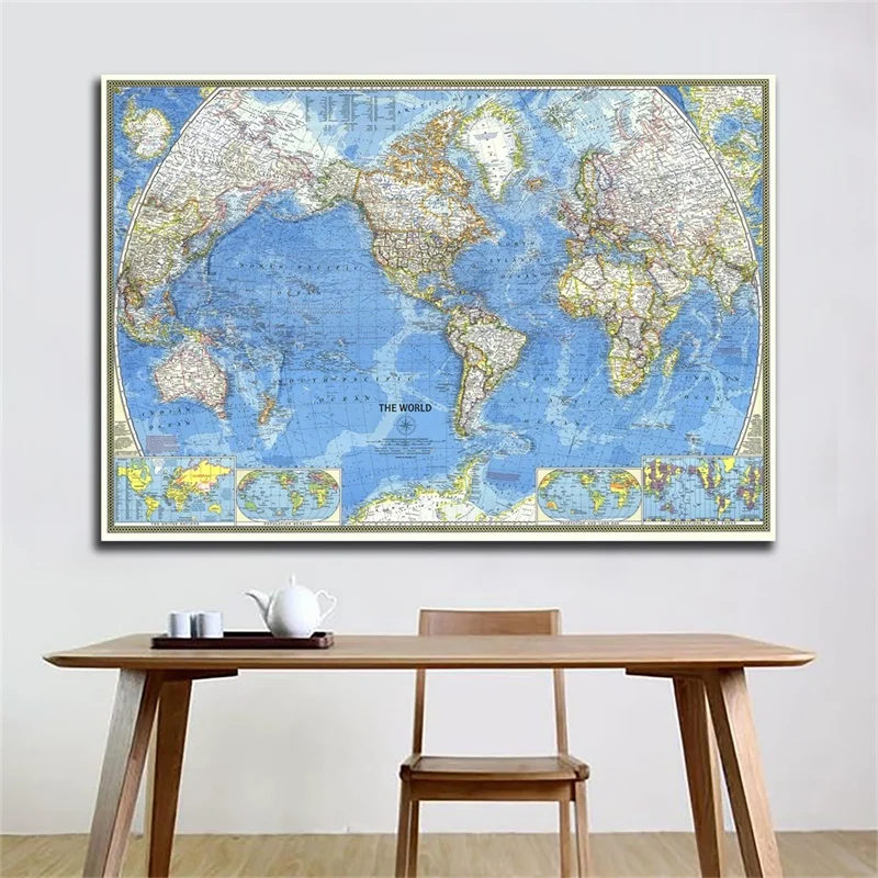 

1pc 1970 World Map Wall Sticker 59*42cm Personalized Paper Travel Atlas Poster Non Woven Art Craft Map Bar Cafe Room Decor