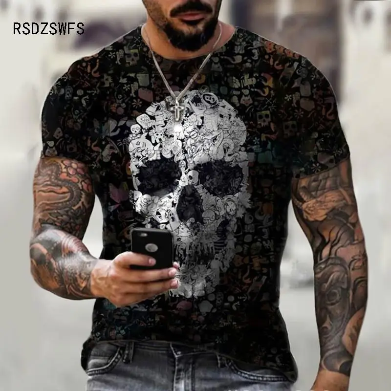 Camiseta Con Estampado De Calavera 3D Para Hombre, Ropa De Calle Retro...