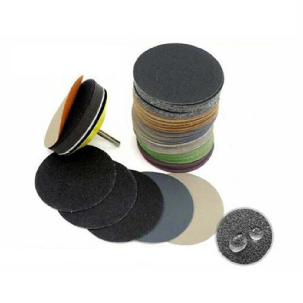 

50Pcs Kit 3 Inch Wet Dry Sandpaper Hook Loop Round Sanding Discs Abrasive Pads Disc Back Velvet Sandpaper Silicon Carbide Disc