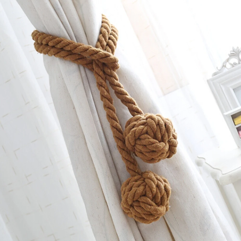 

1pair Universal Simple Knot Ball For Window Hone Decor Retro Tie Backs Ropes Cotton Thread Handmade Solid Blackout Panels
