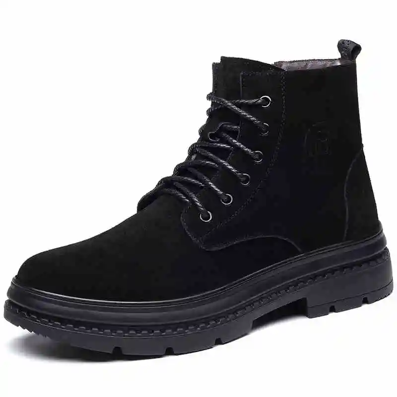 

new arrival mens leisure cowboy winter boots warm wool genuine leather snow shoes lace-up ankle boot platform botas masculinas