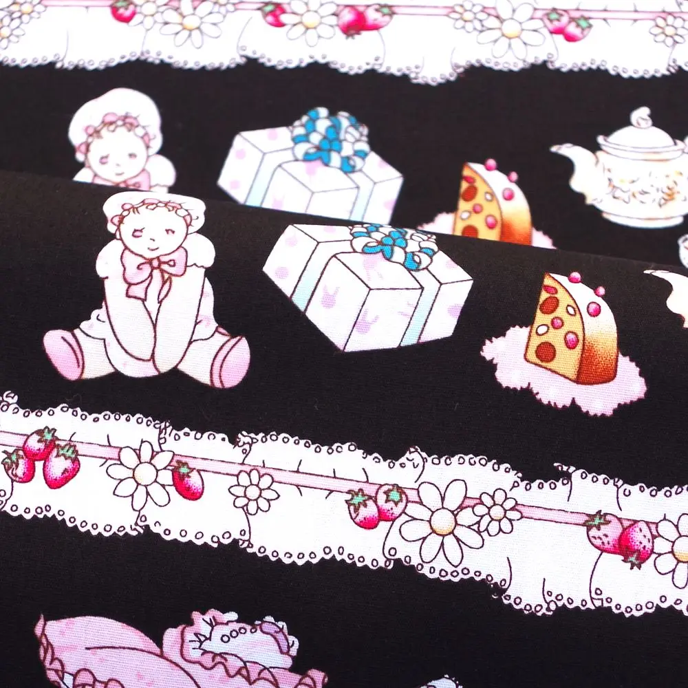 Хлопчатобумажная Поплиновая ткань для девочек обуви сумки и цветов на черном