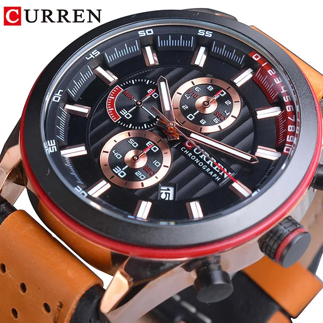 8292-8 CURREN часы мужские часы Красные спортивные гоночные кожаные мужские модные спортивные военные часы лучший бренд класса люкс водонепроницаемые кварцевые наручные часы - Цвет: 8292-8