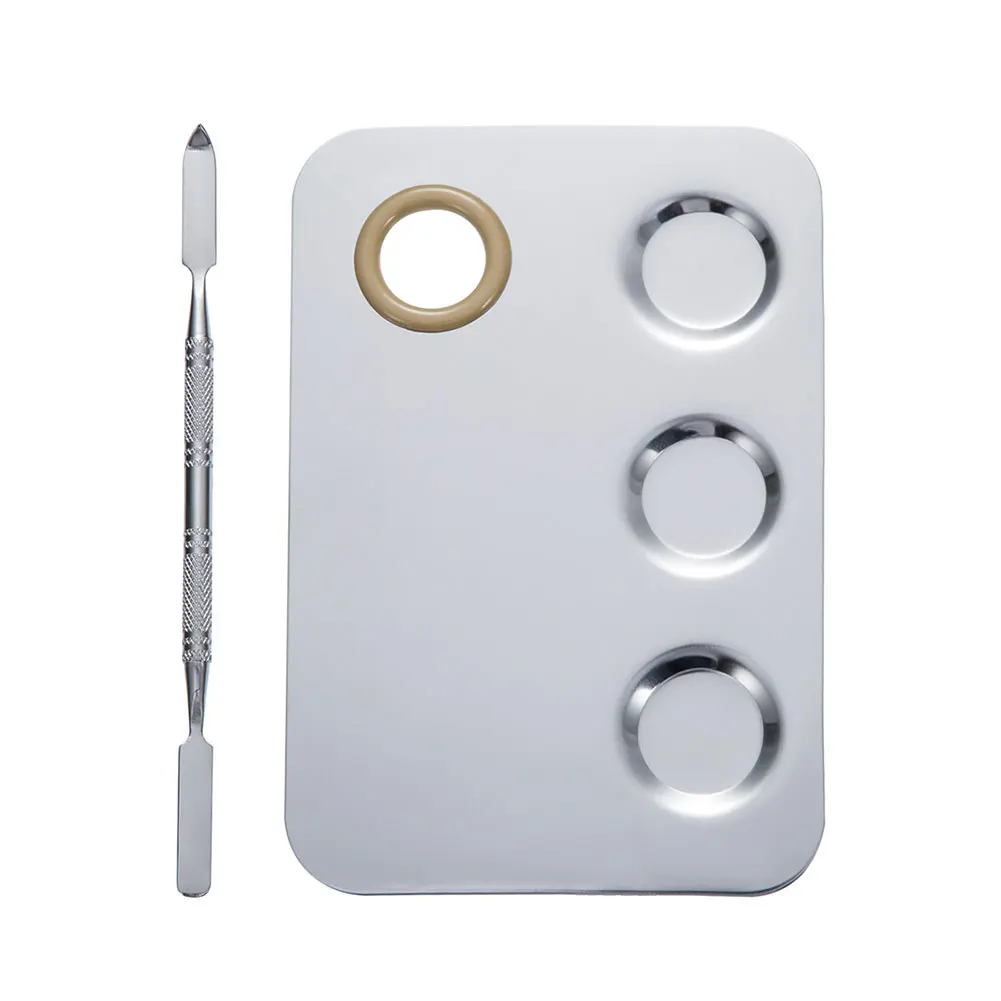 

Stainless Steel Makeup Palette 3-Well Nail-art Palette Cosmetic Mixing Palette with Spatula Tool MH88