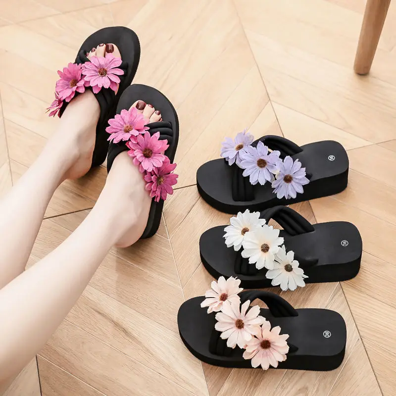 

Summer Flower Fuzzy Slippers Women Purple Slides Shoes Girls Elegant Slippers Open Toe Shoes Woman Beach Slide Slippers Female