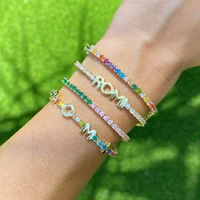 duoying custom letters bracelet with colorful zirconia tennis chain bracelet customized zircon name bracelet for jewelry gift