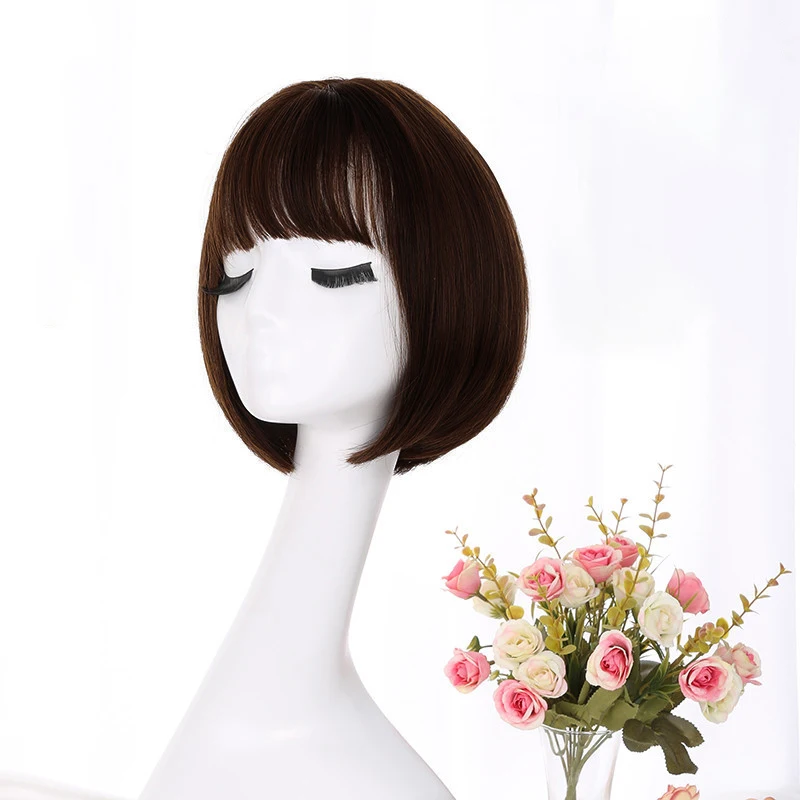 

LM synthetic short wig female bob short hair Korean air bangs high temperature resistant chemical fiber wig daily Lolita wig