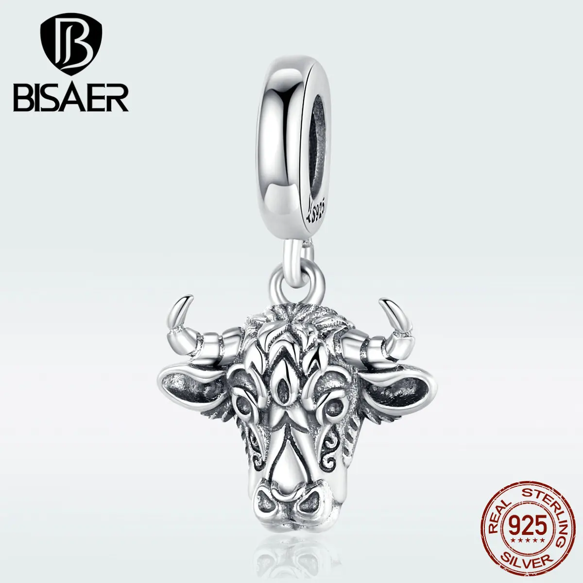 BISAER 925 пробы серебряные таурены бусины счастливый Хранитель Таурен серебряные амулеты подходят для женщин браслеты серебро 925 ювелирные изделия ECC1316
