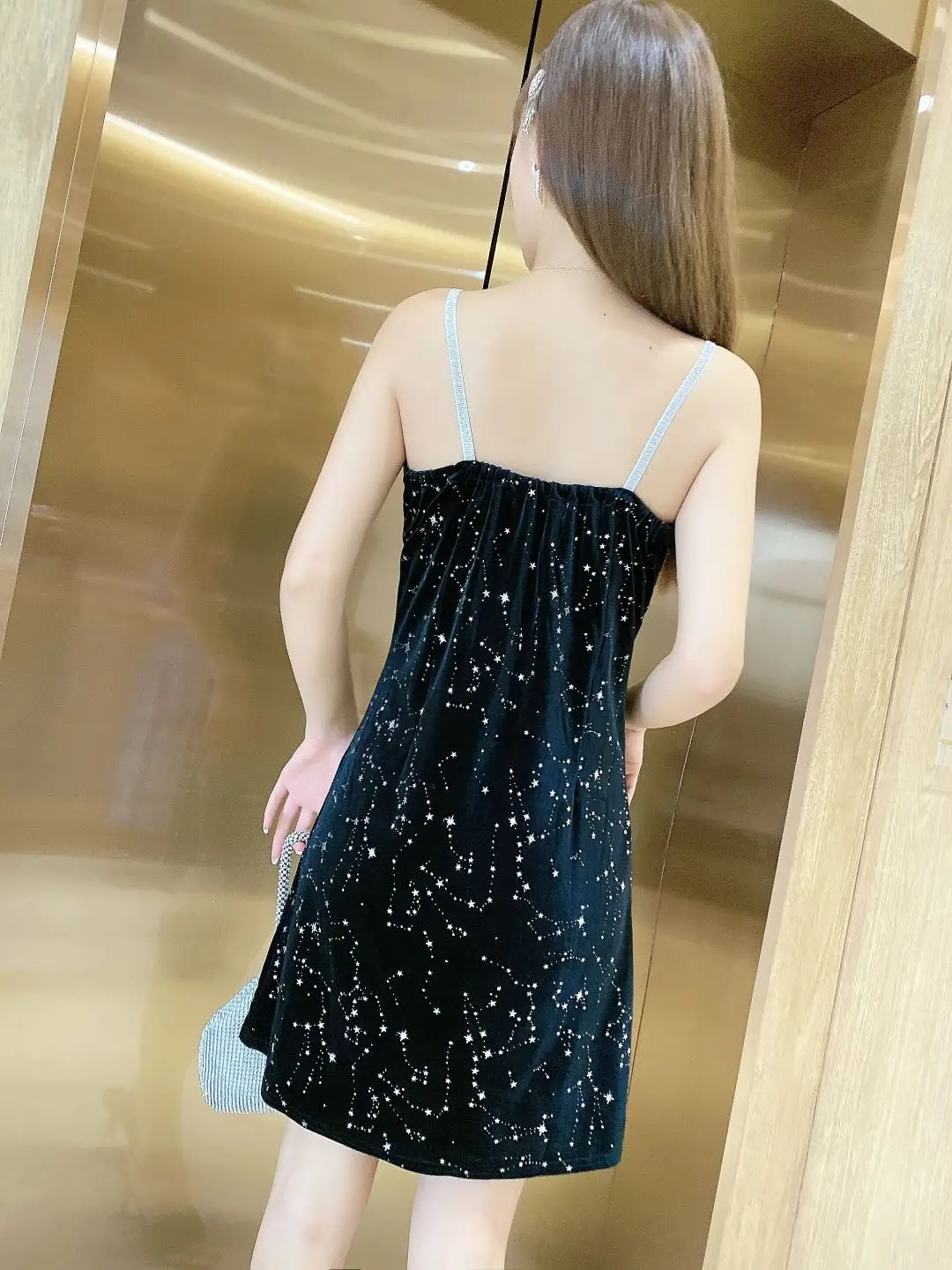 

Houthion New Suspenders for Women's Dresses V-neck Sexy Comfortable Casual Dress Solid Color Sequins Fashion Top Summer
