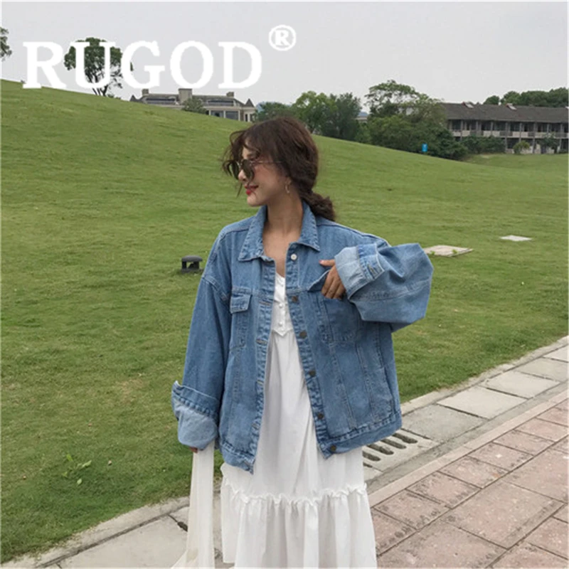 RUGOD для женщин однотонные синие одноцветное джинсовые куртки в винтажном стиле