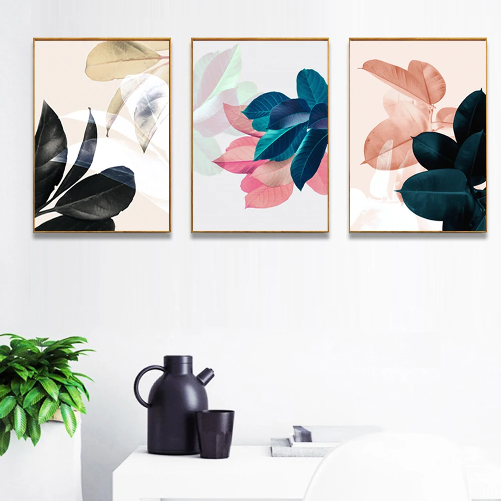 

Modern Abstract Pink Flower Green Plants Poster Print Canvas Painting Pictures Home Wall Art Decoration Canvas Painting Poster