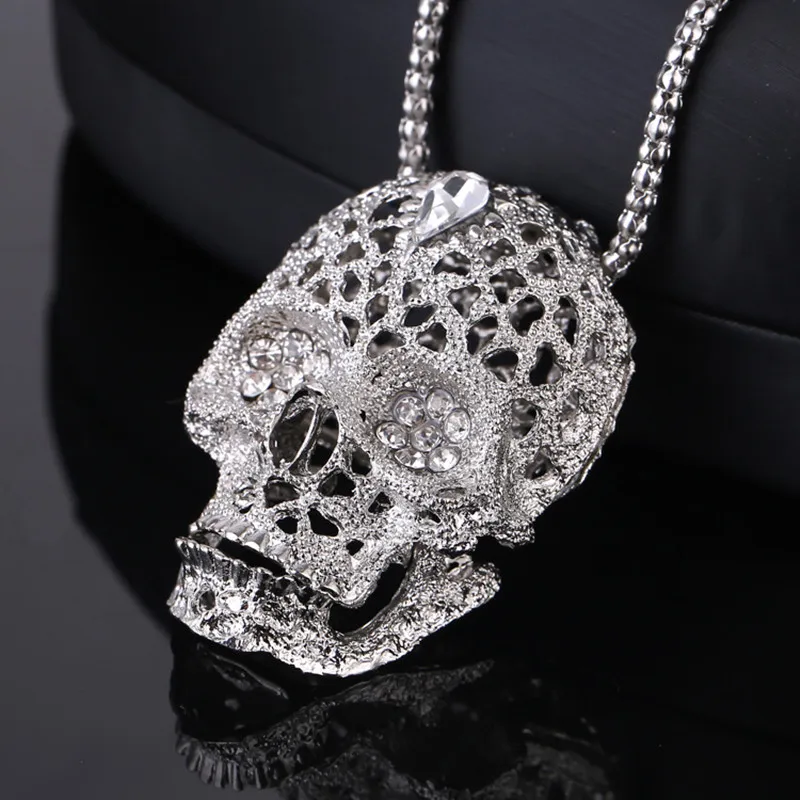 Модный бутик блестящее мужское ожерелье в виде черепа необычное длинное стиле