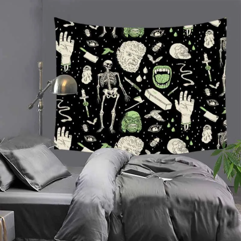 Креативный гобелен с изображением влюбленных пар черепа хиппи мандала настенное