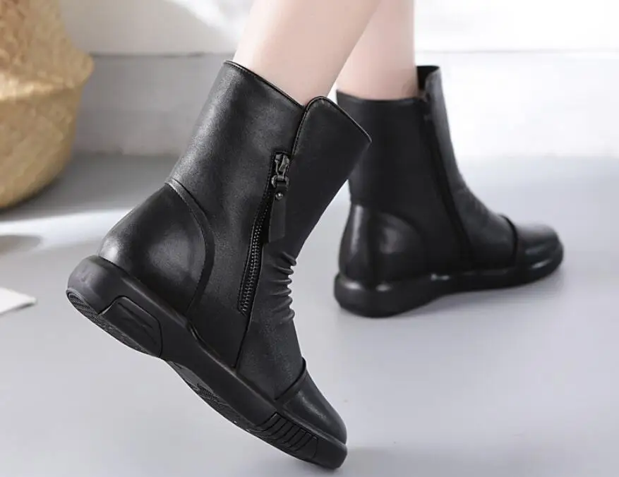 New Genuine leather sexy high-heeled elegant zipper shose cancise pumps winter Soft and comfortable wedges women boots shoes | Обувь