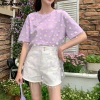 korean fashion sweet mesh daisy t shirt for women ins loose girl student joker tops 2020 summer short sleeve streetwear clothing