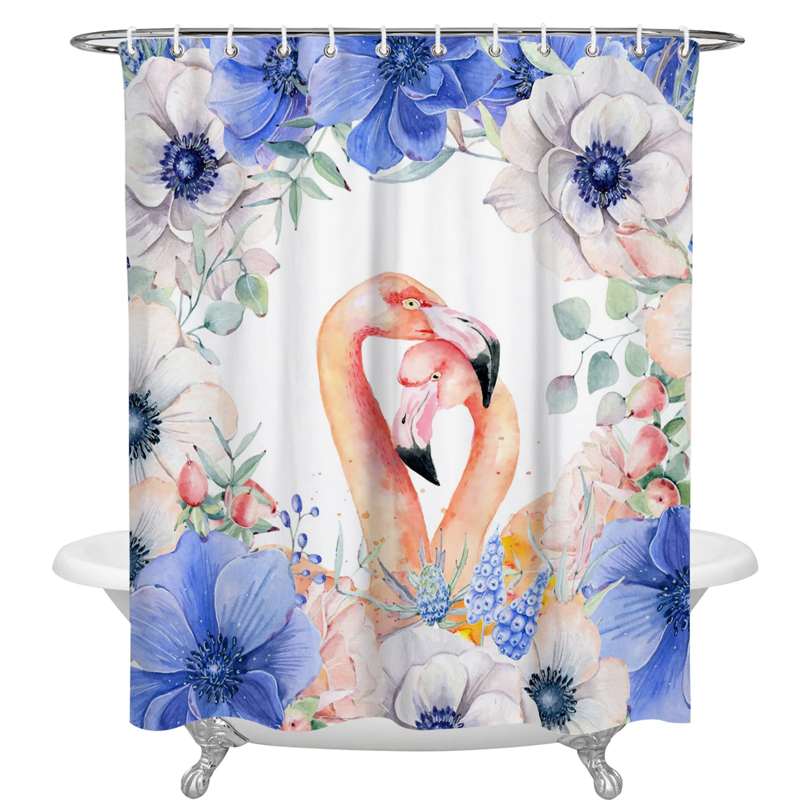 

Flamingo Purple Flowers Leaves Shower Curtain Home Bath Decorative Waterproof Polyester Fabric Bathroom Curtain