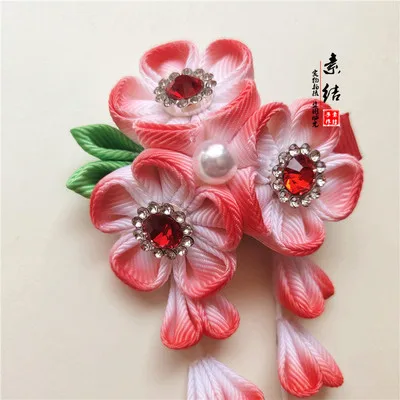 Японский ручной работы шпильки ткань Sakura колокольчик кисточка для волос клип