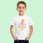 Новые детские футболки на день рождения для мальчиков и девочек, футболка с коротким рукавом, размеры, детская одежда для вечевечерние НКИ, топы