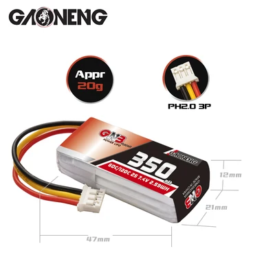 Аккумулятор Gaoneng GNB 350 мАч 2S 7 6 В 60C/1200C Lipo с разъемом XT30 для Fpv гоночного дрона |