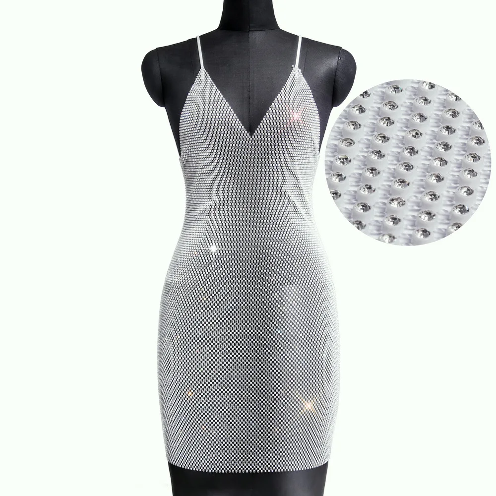 

Hot selling sexy flash diamond mesh sling V-neck dress z1357 in summer 2020