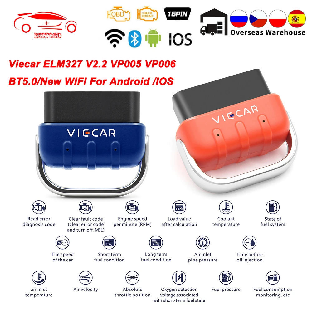 Viecar VP005 VP006 Bluetooth 5 0 ELM327 V2.2 PIC18F25K80 OBD2 автомобильный диагностический WIFI сканер Авто