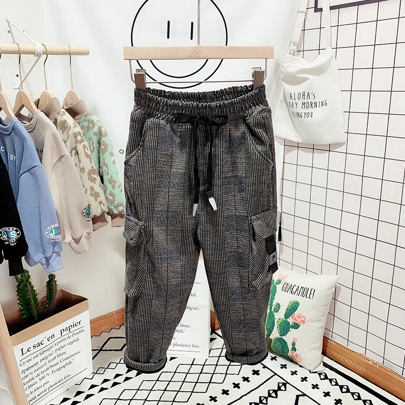 

Children's Clothing Baby Boys Casual Pants Children's Casual Plaid Pants Plus Velvet Trousers 2020 New Kids Boys Warm Cargo Pant