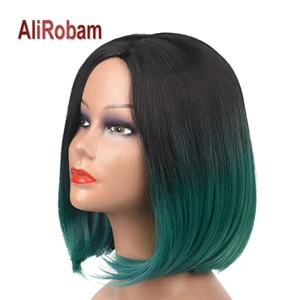 AliRobam шелковистые прямые короткие парики, искусственный парик с эффектом омбре, женские термостойкие волосы, черный коричневый зеленый синий бордовый