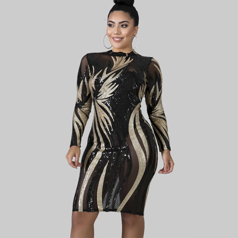 Пикантная Одежда большого размера женское Сетчатое платье облегающее с длинным