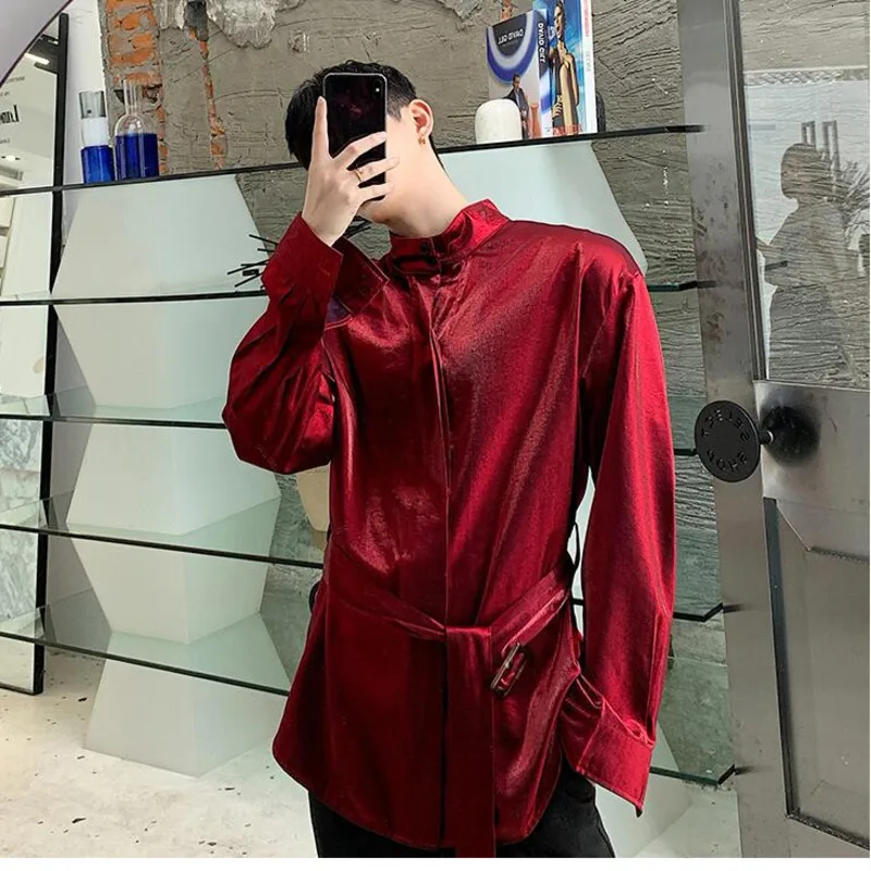 Мужские свободные повседневные однотонные рубашки с длинными рукавами для