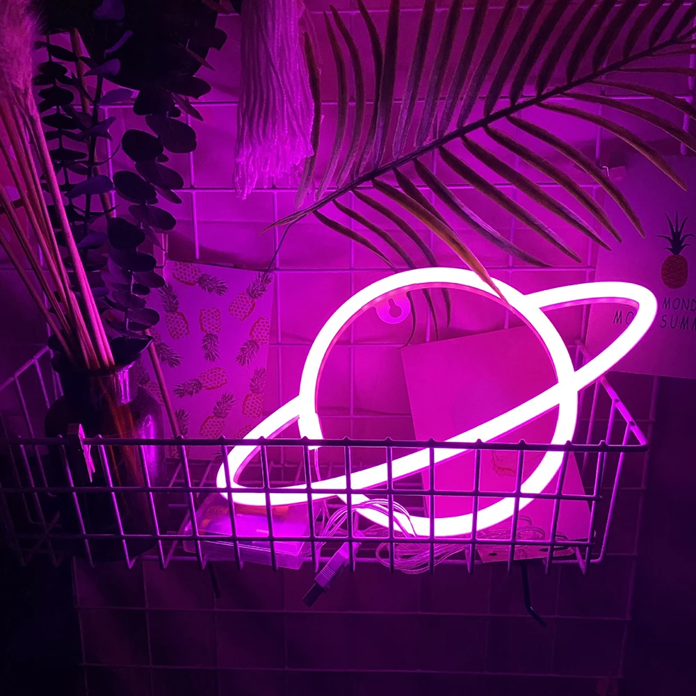 

LED Neon Lamp Elliptical Planet Shaped Wall Sign Desk Night Lights USB Hanging Lamp for Bedroom Home Party Holiday Decor