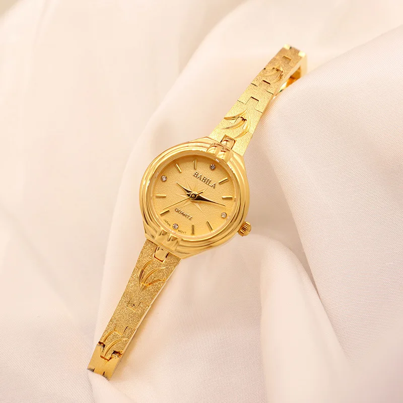 Enlarge Gold Placer Vintage Ladies Gold Watch Vintage Waterproof Watch Exquisite INS Style Japanese Movement Gold Watch