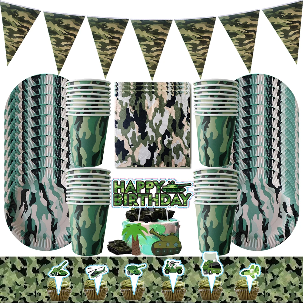 

Army Camouflage Birthday Party Decor Kid Military Training Hunting Disposable Tableware Baby Shower Boy Birthday Party Supplies
