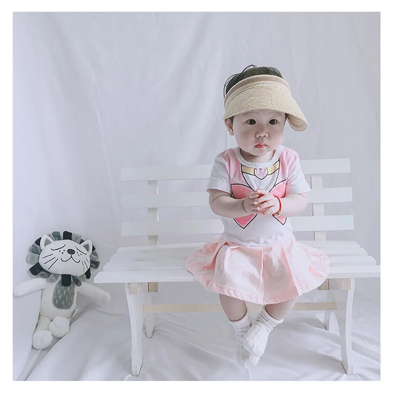 

Baby Girls Anime Romper Dress Sailor Moon Siamese Skirt Short Sleeve Toddler Girls Pink Clothes Cosplay Magical Onesie Skirt Set