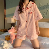 new ins pajamas female summer japanese cute net red short sleeved shorts cardigan sweet thin home service suit