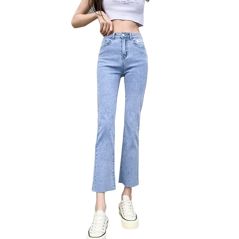 

TongSiHai Stretch Jeans for Women Ladies Fashion High Waist Skinny Split Fork Cotton Denim Pants Teen Girls Slim Fit Streetwear